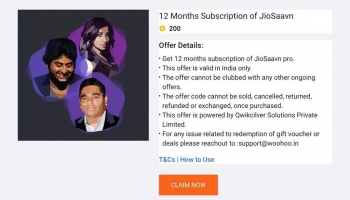 Free : JioSaavn Pro 12 Months Subscription in  200 Flipkart Supercoins