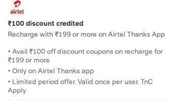 Airtel Recharge loot deal : Flat 100 Rs Discount On Recharge.