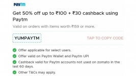 Zomato PayTm loot : Get 50% Off Upto ₹100 and ₹30 Cashback Using Paytm.