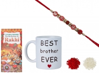 Aheli Swastik & OM Rakhi with Mug & Greeting Card and Roli Chawal Tilak
