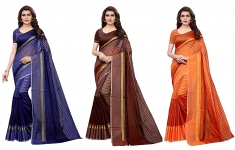 Anni Designer Cotton Saree with Blouse Piece (Pack of 3)