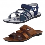 Bersache Men’s Casual Combo Pack of 2 Canvas Sandal & Floater
