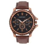 Cartney Copper Analog Black Dial Brown Leather Strap Watch