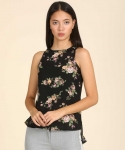 Casual Sleeveless Printed Women Black Top
