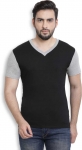 PerfectFit Solid Men V-Neck Black, Grey T-Shirt