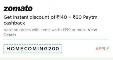 Zomato : Flat 140 Discount On Order Of 199