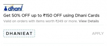 Zomato loot : Get 50% Off Upto ₹150 On Min. ₹250 Order Using Dhani Card.