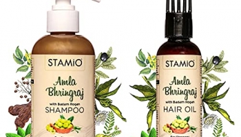 Stamio Amla Bhringraj Hair Oil & Shampoo Combo For Stronger, Healthier, Lustrous Hair (Shampoo 200Ml + Oil 100Ml)