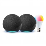All-New Echo Dot (4Th Gen, Black) Gift Twin Pack With Wipro 9W Led Smart Color Bulb