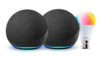 All-New Echo Dot (4Th Gen, Black) Gift Twin Pack With Wipro 9W Led Smart Color Bulb