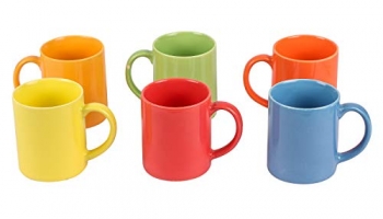 Anwaliya Vesta Tapered Ceramic Coffee Mugs, 250 Ml, Set Of 6, Pipe Multi Colour