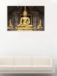 999Store Printed Golden Buddha In The Bamboo Forest Canvas Painting (36X24 Inches, Wooden Framed)