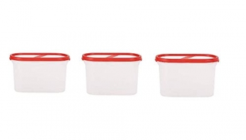 Simparte 360° Airtight Kitchen Storage Container Set For Rice|Dal|Atta|Flour|Cereals|Pulses|Snacks, Stackable|Bpa Free|Modular Design|Set Of 3 (1200 Ml), Blushing Red