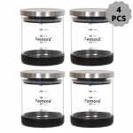 Femora Borosilicate Glass Air-Tight Jar With Silicon Base, 500 Ml, Set Of 4